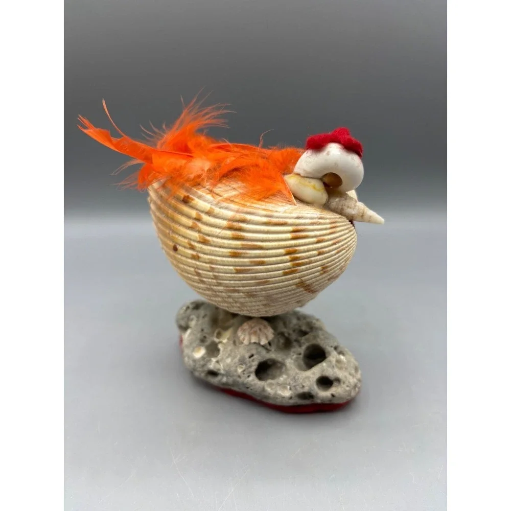 Decorative Seashell Chicken Figurine Handcrafted Coastal Farm